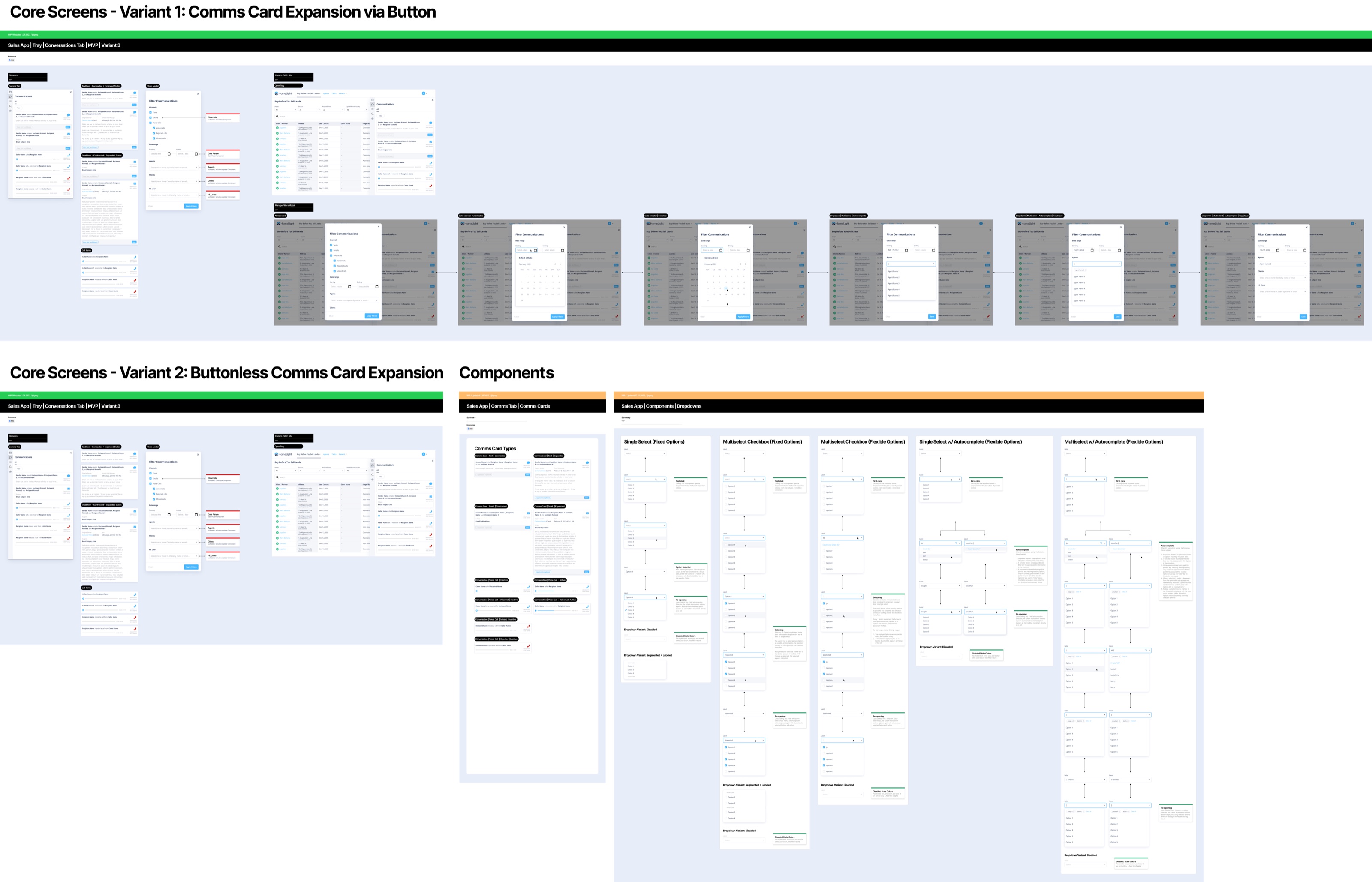 Figma delivery file for the universal communications panel