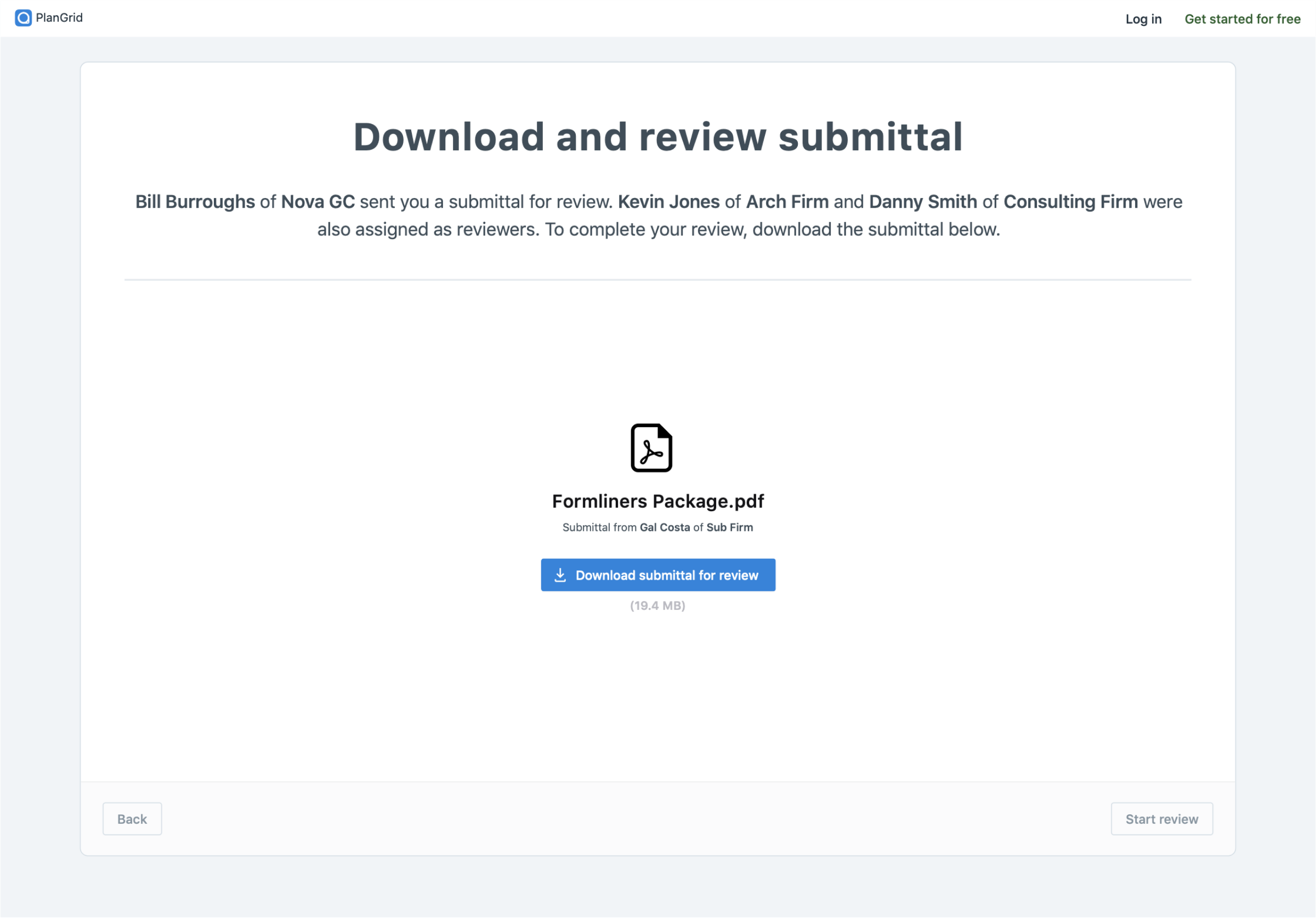 Architect download submittal