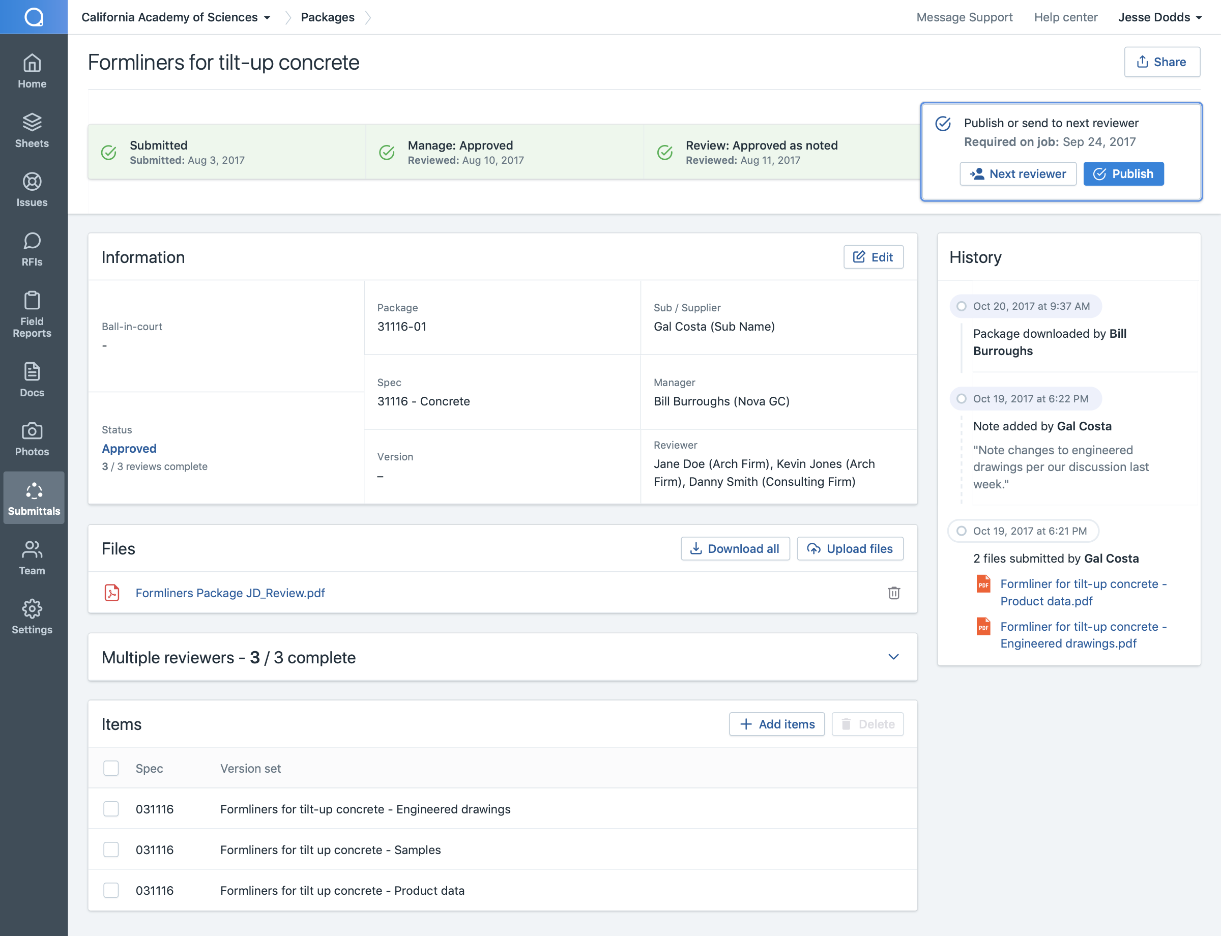 Submittal distribution